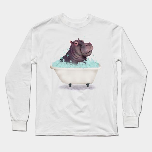 Hippo in the Bathtub Long Sleeve T-Shirt by LauraGraves